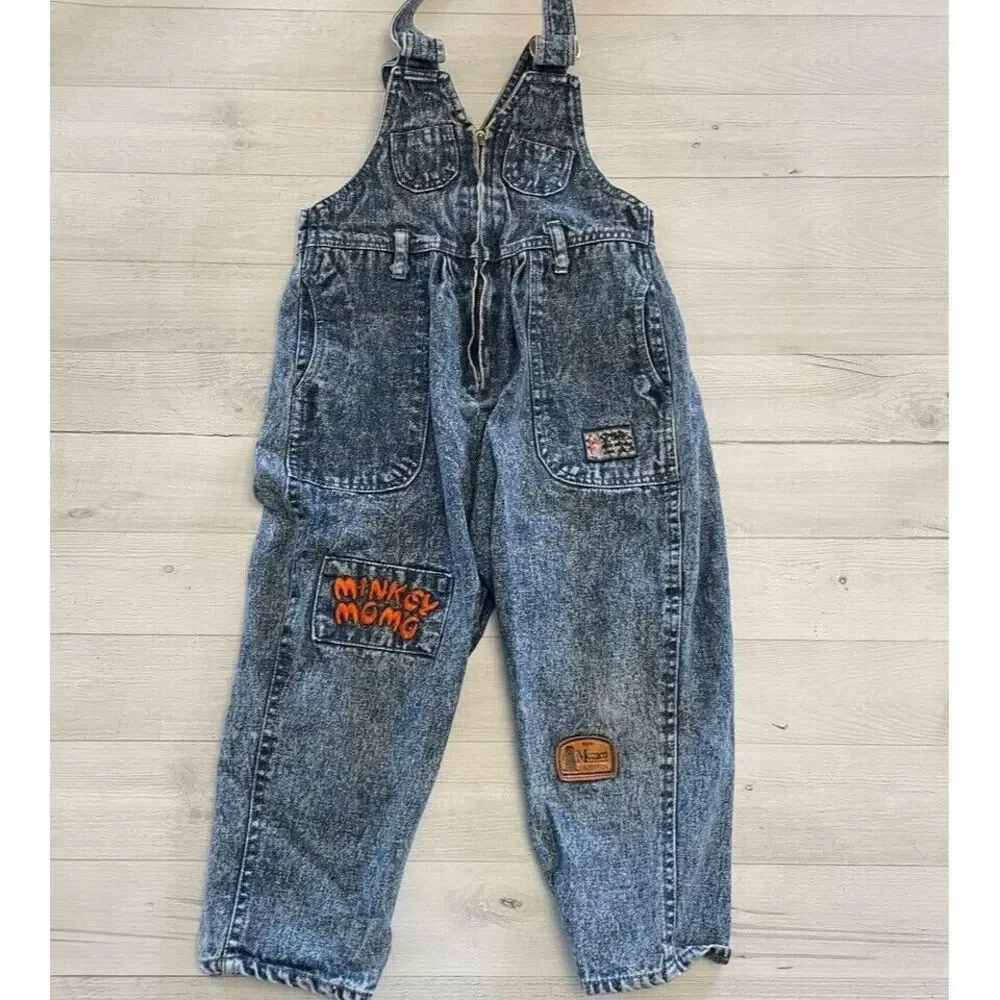kids minkey Momo‎ stonewashed overalls
